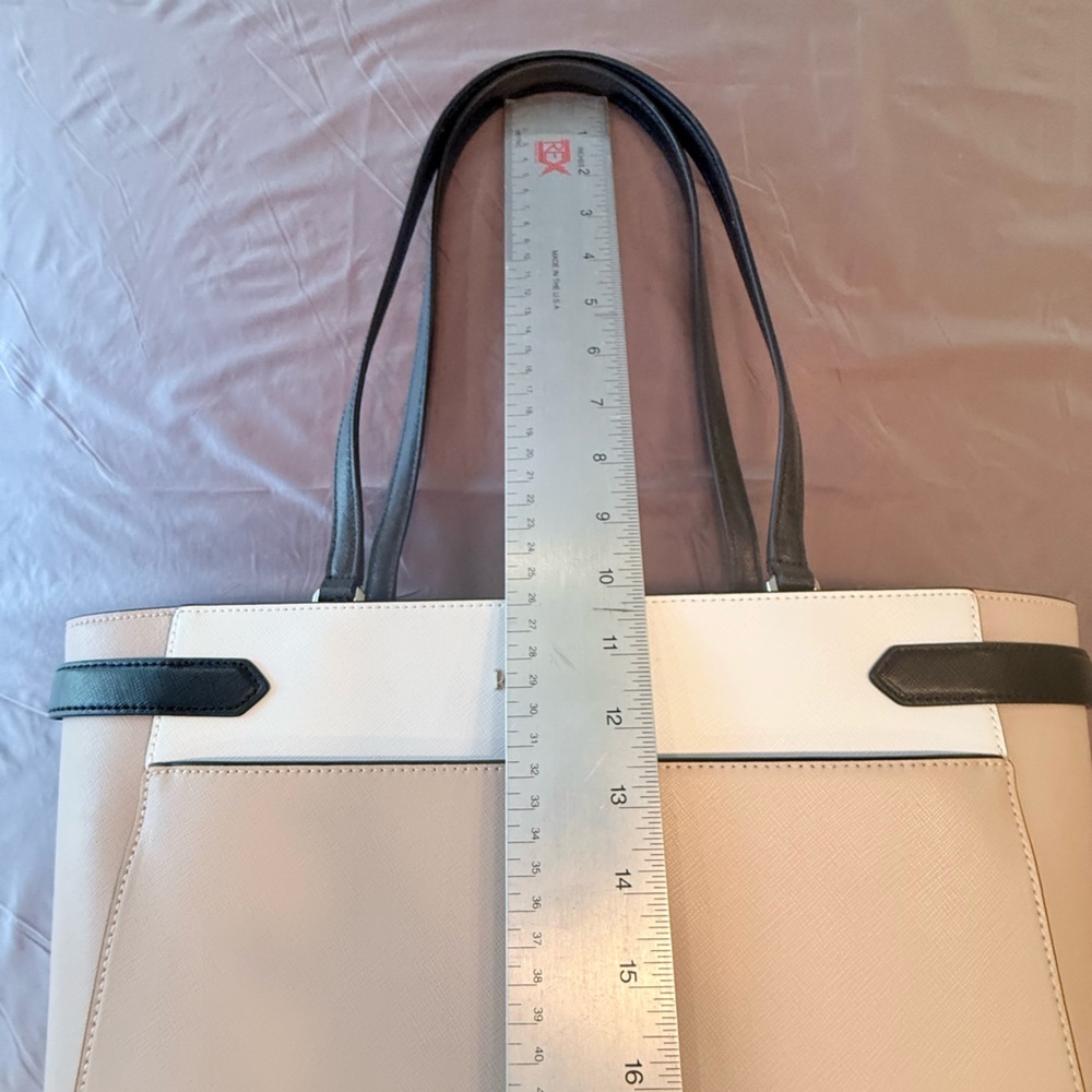 Kate Spade Saffiano Leather Colorblock Staci Laptop Large Tote Warm Beige $450 - Picture 10 of 16